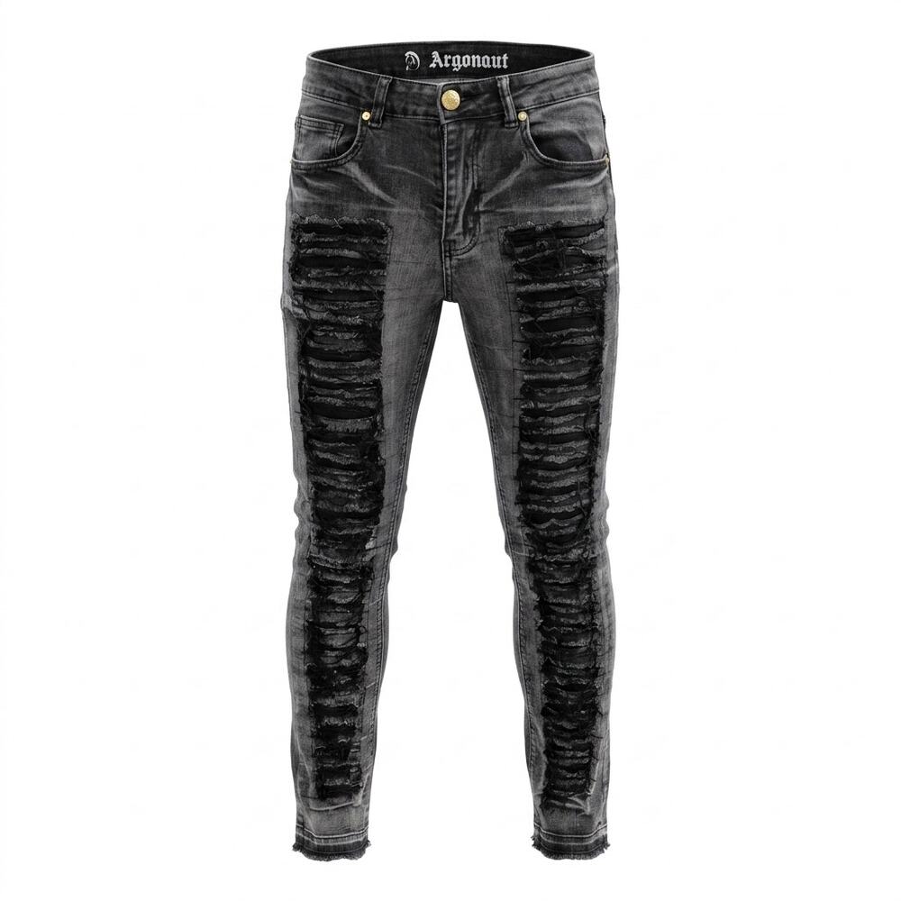 Argonaut Washed Black Distressed Ripped Skinny Stretch Jeans Men Size 30/36